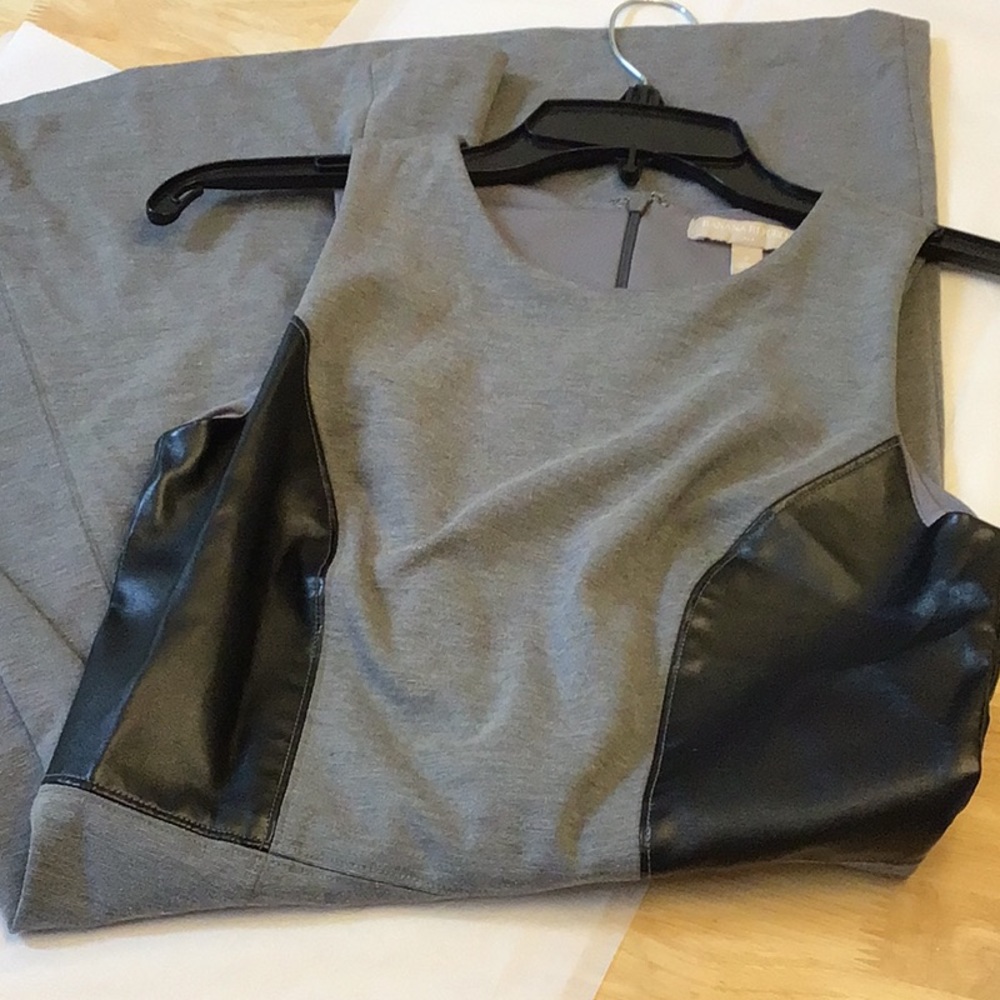 Banana Republic Gray Midi Dress with Black Faux Leather Panels